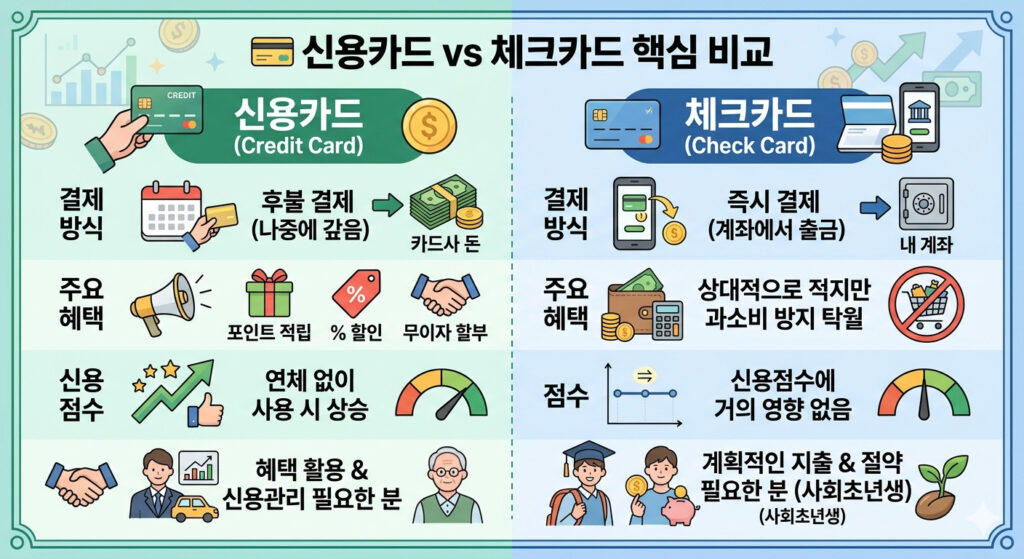 신용카드 체크카드 차이 비교 인포그래픽