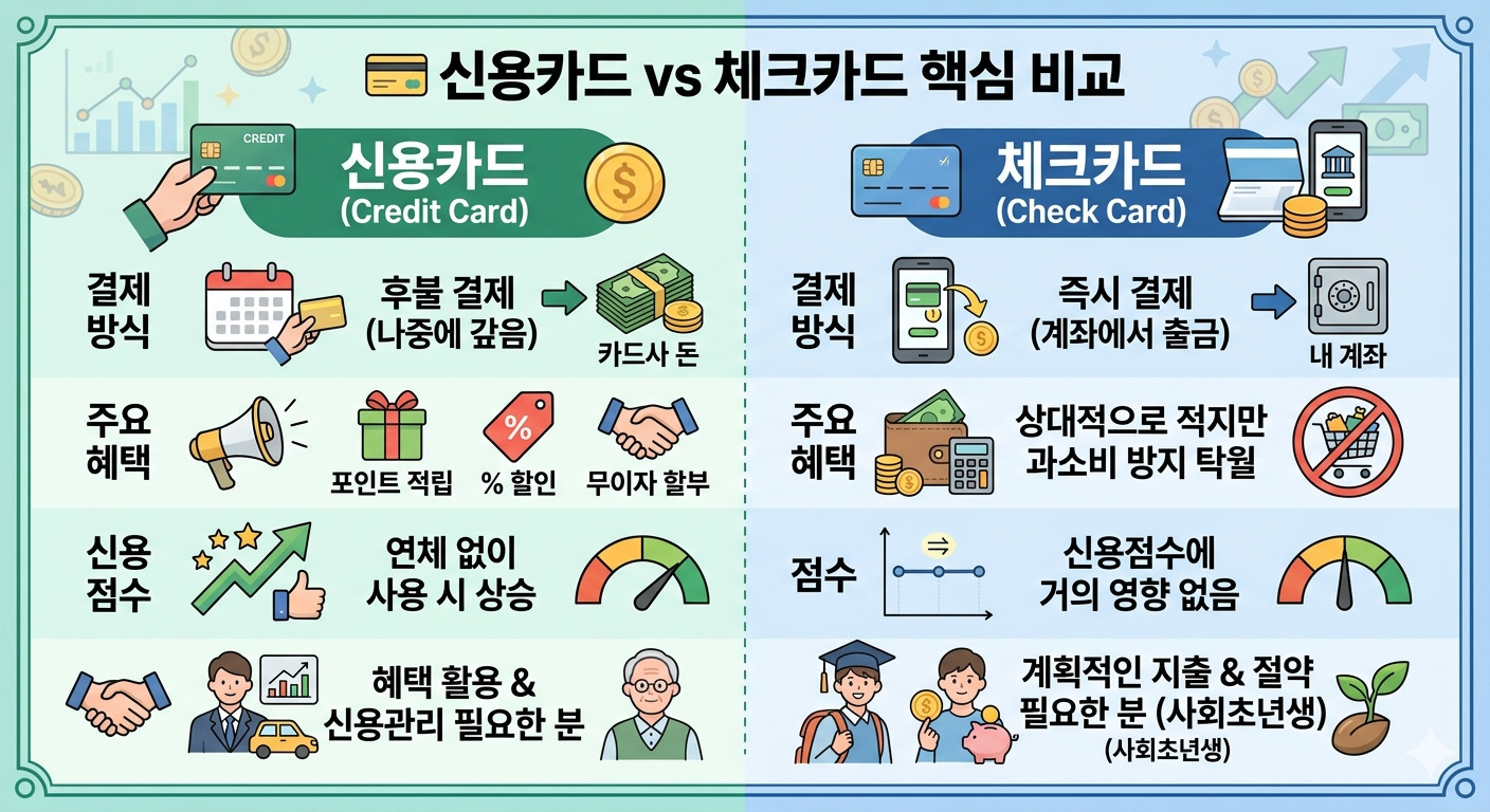 신용카드 체크카드 차이 비교 인포그래픽